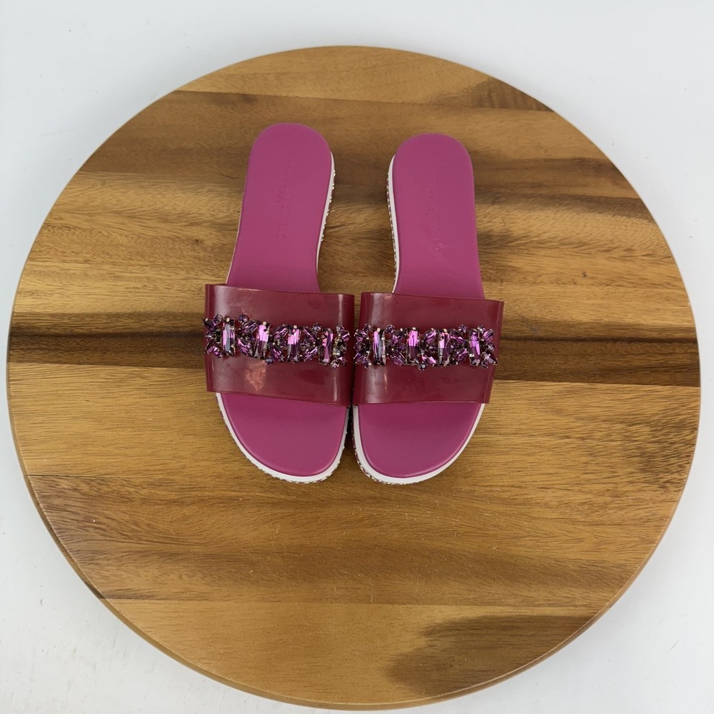 Womens Karl Lagerfeld Bijou Gem Hot Pink Platform Slides Sandals Size 6 M‎ GUC